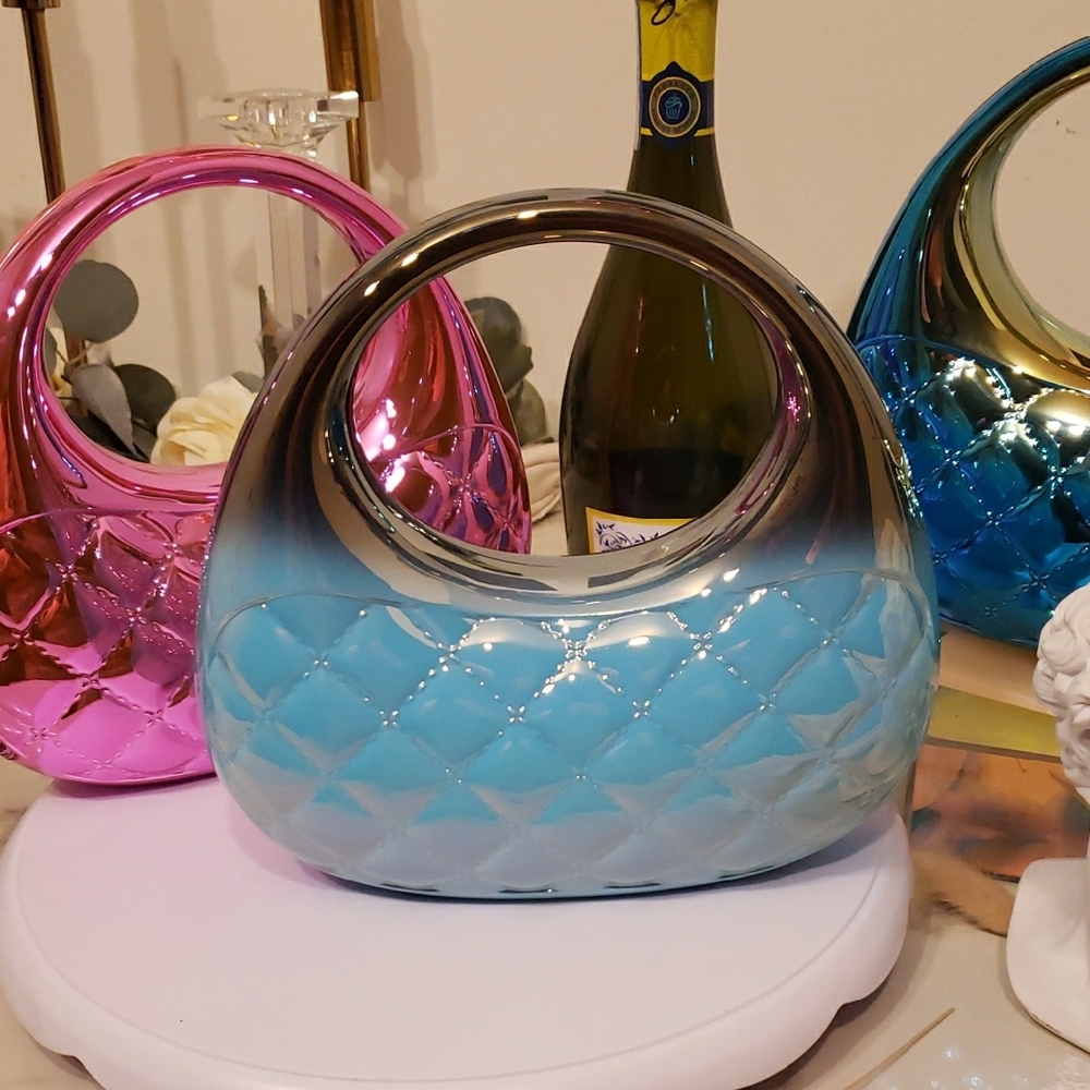 Light Blue Metallic Crescent Clutch